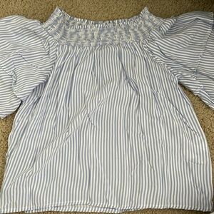 White and blue stripped off the shoulder ruffled top from Cotton On size XS.